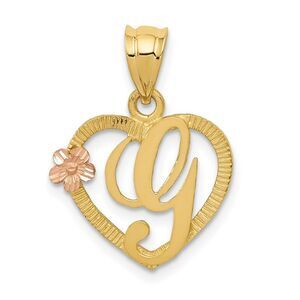 14k Two Tone Gold Grace Collection 15mm Heart Initial G Pendant